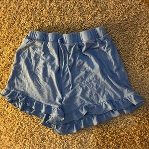 Blue Ruffle Hem Girls Pajama Shorts